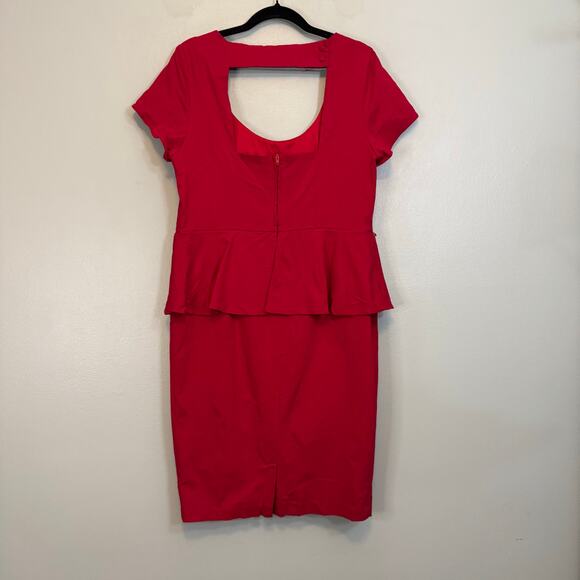 Torrid Pencil Bodycon Mini Dress 14 Red Retro Peplum Open Back Cap Sleeve Career - Picture 2 of 9